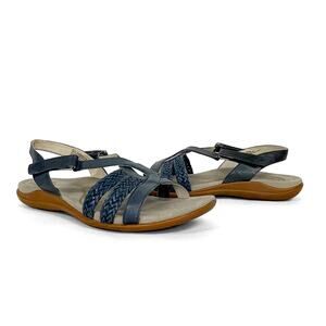 ABEO Betsy Metatarsal Support Sandal Sz 9.5N Dark Blue NARROW Woven Leather Flat